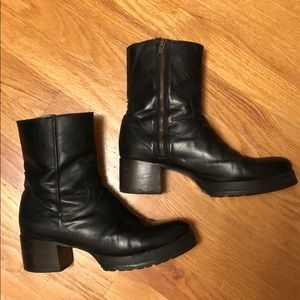 Black 100% Leather Platform Boots